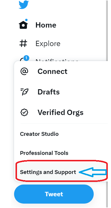 Twitter Setting and Support option